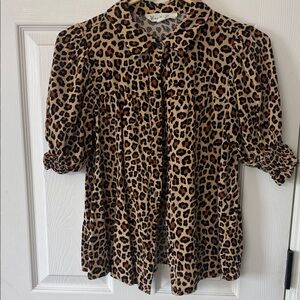 Vine & Love Leopard Print Blouse with Puff Sleeves